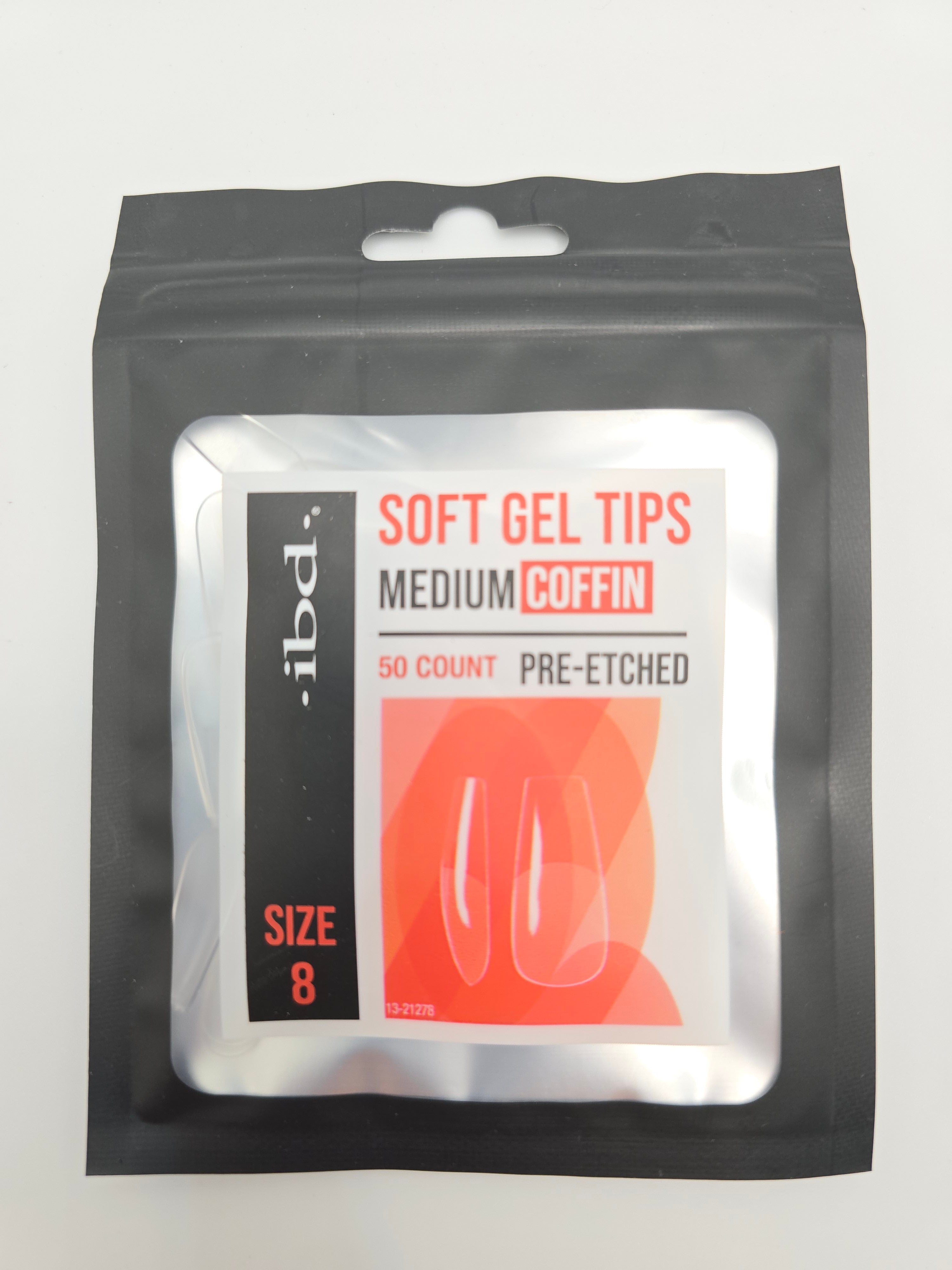 8 - Ibd SOFT GEL TIPS - PRE-ETCHED - MEDIUM COFFIN