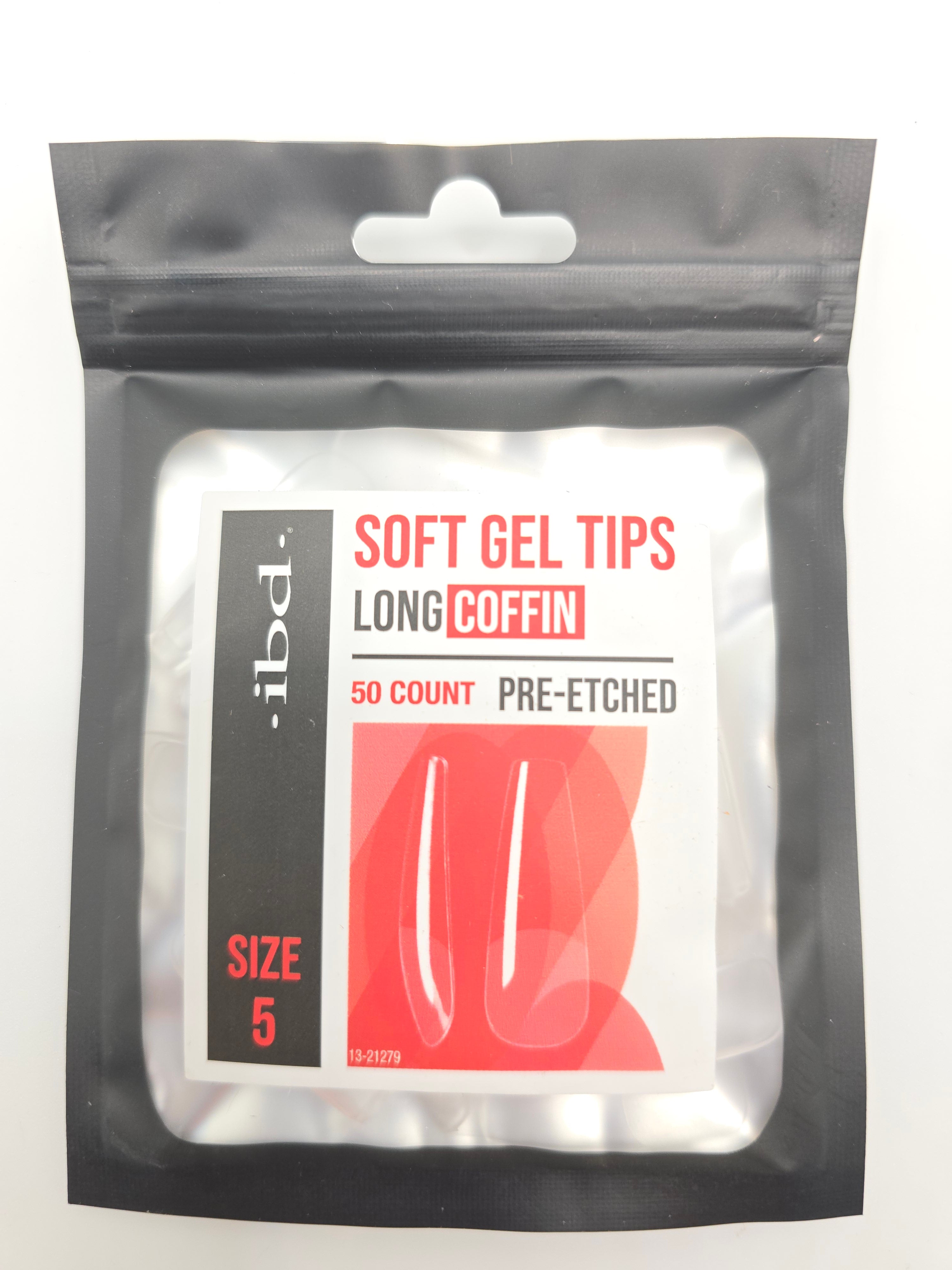 5 - Ibd SOFT GEL TIPS - PRE-ETCHED - LONG COFFIN