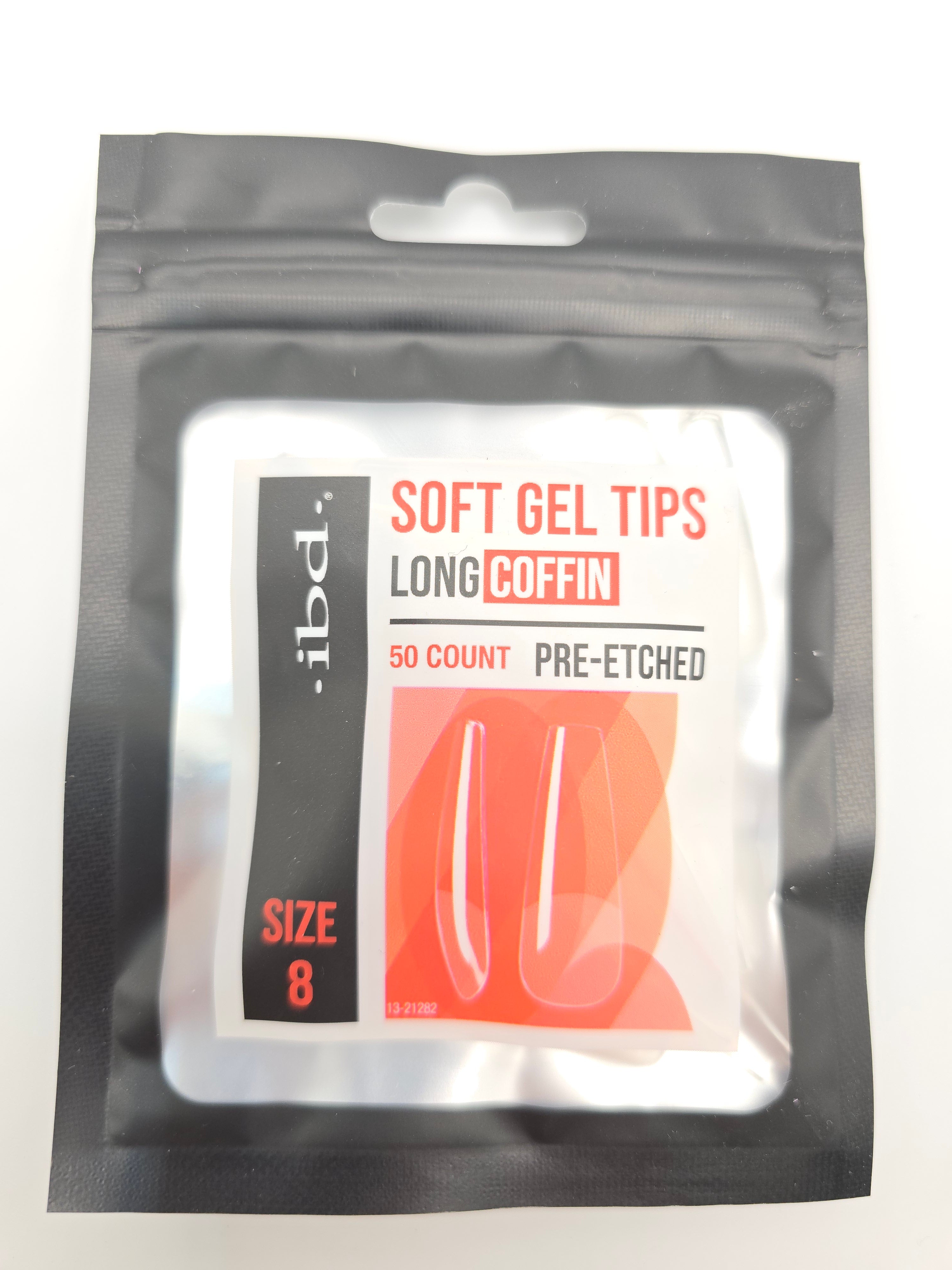 8 - Ibd SOFT GEL TIPS - PRE-ETCHED - LONG COFFIN