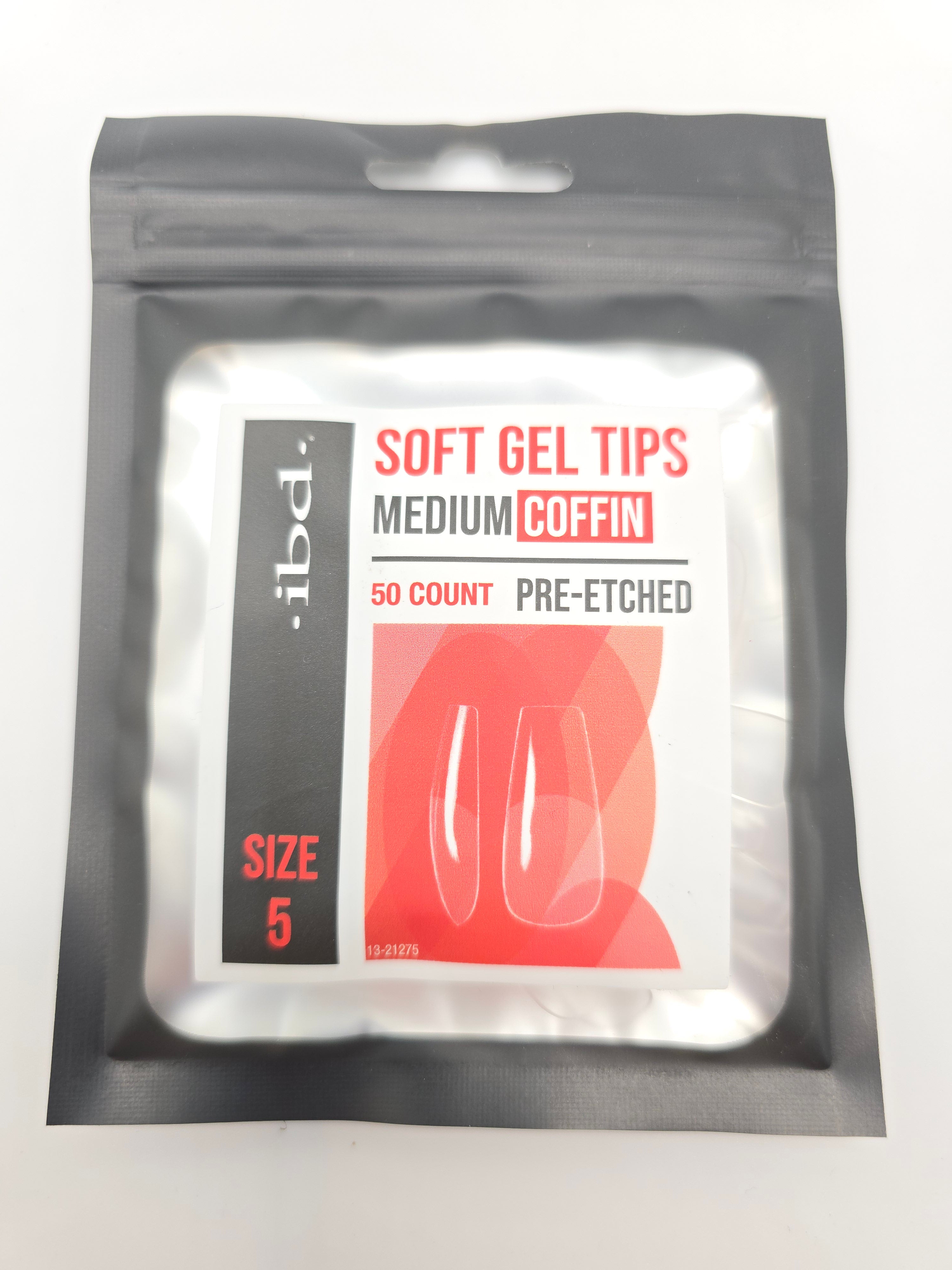 5 - Ibd SOFT GEL TIPS - PRE-ETCHED - MEDIUM COFFIN