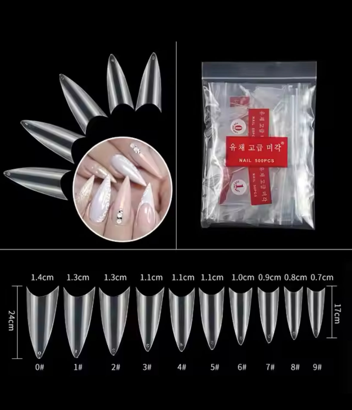 YI LIANG STILETTO NAIL TIPS (KOREAN)/BAG 500PCS