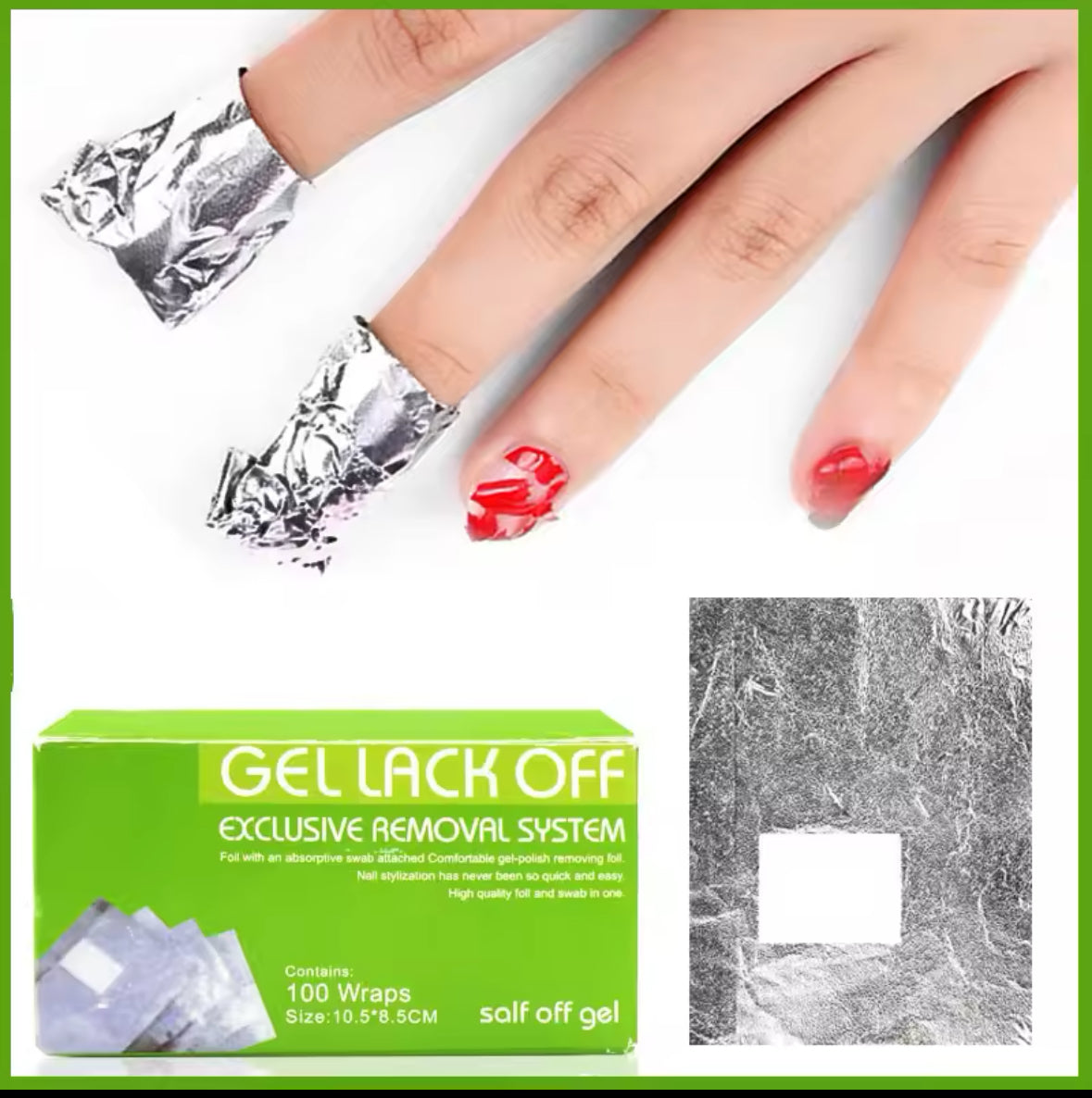 GND GEL LACK OFF / SOAK OFF GEL FOIL REMOVER - 100 WRAPS/BOX