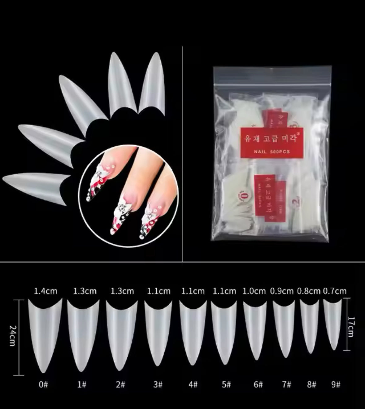 YI LIANG STILETTO NAIL TIPS (KOREAN)/BAG 500PCS