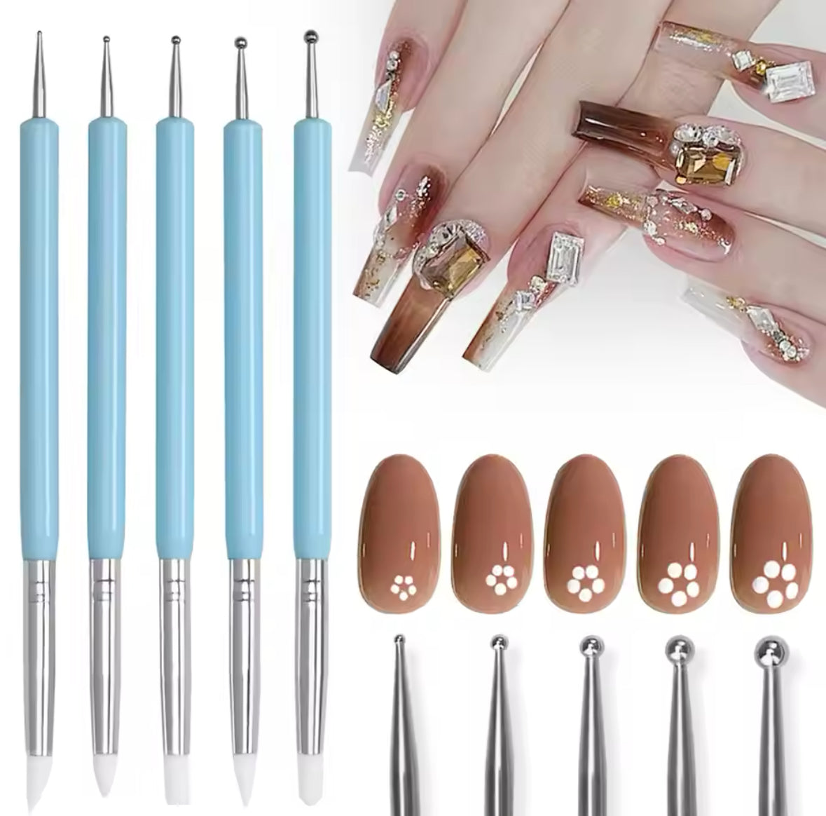 5PCS/SET DOUBLE-ENDED SILICONE HEAD CARVING & DOTTING PEN