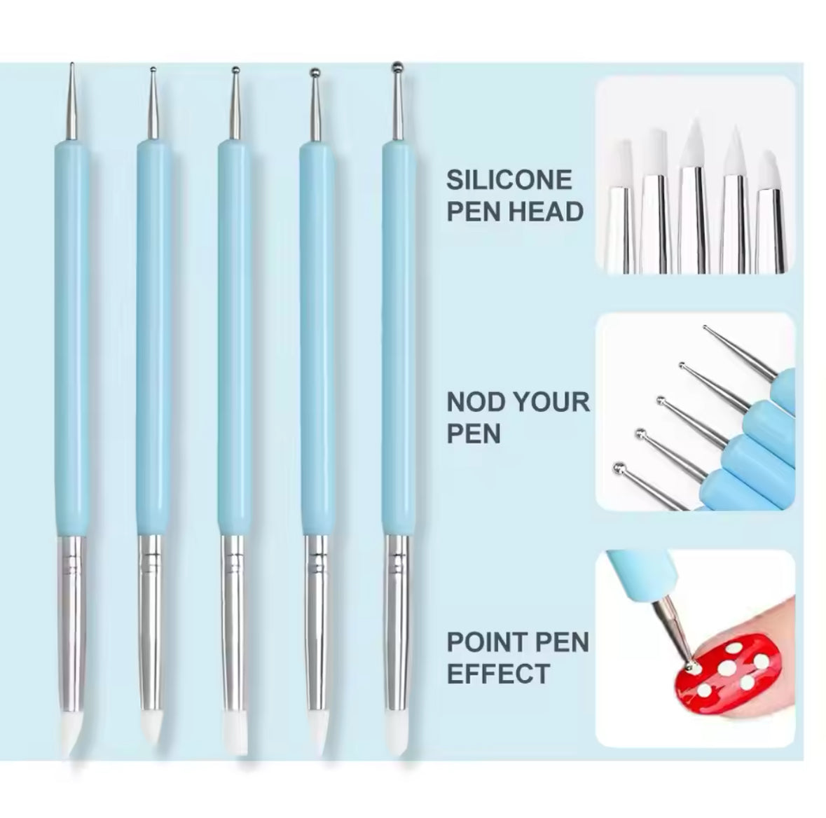 5PCS/SET DOUBLE-ENDED SILICONE HEAD CARVING & DOTTING PEN