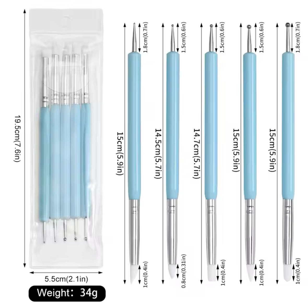 5PCS/SET DOUBLE-ENDED SILICONE HEAD CARVING & DOTTING PEN