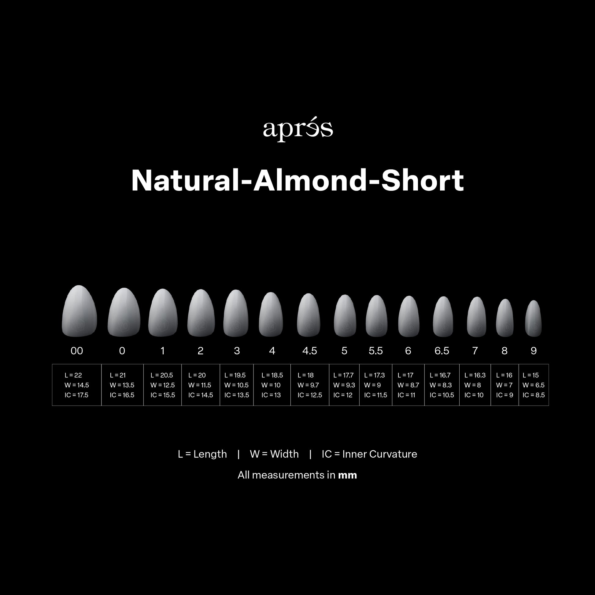 APRES OMBRE NATURAL ALMOND SHORT - 14 SIZES 210PCS