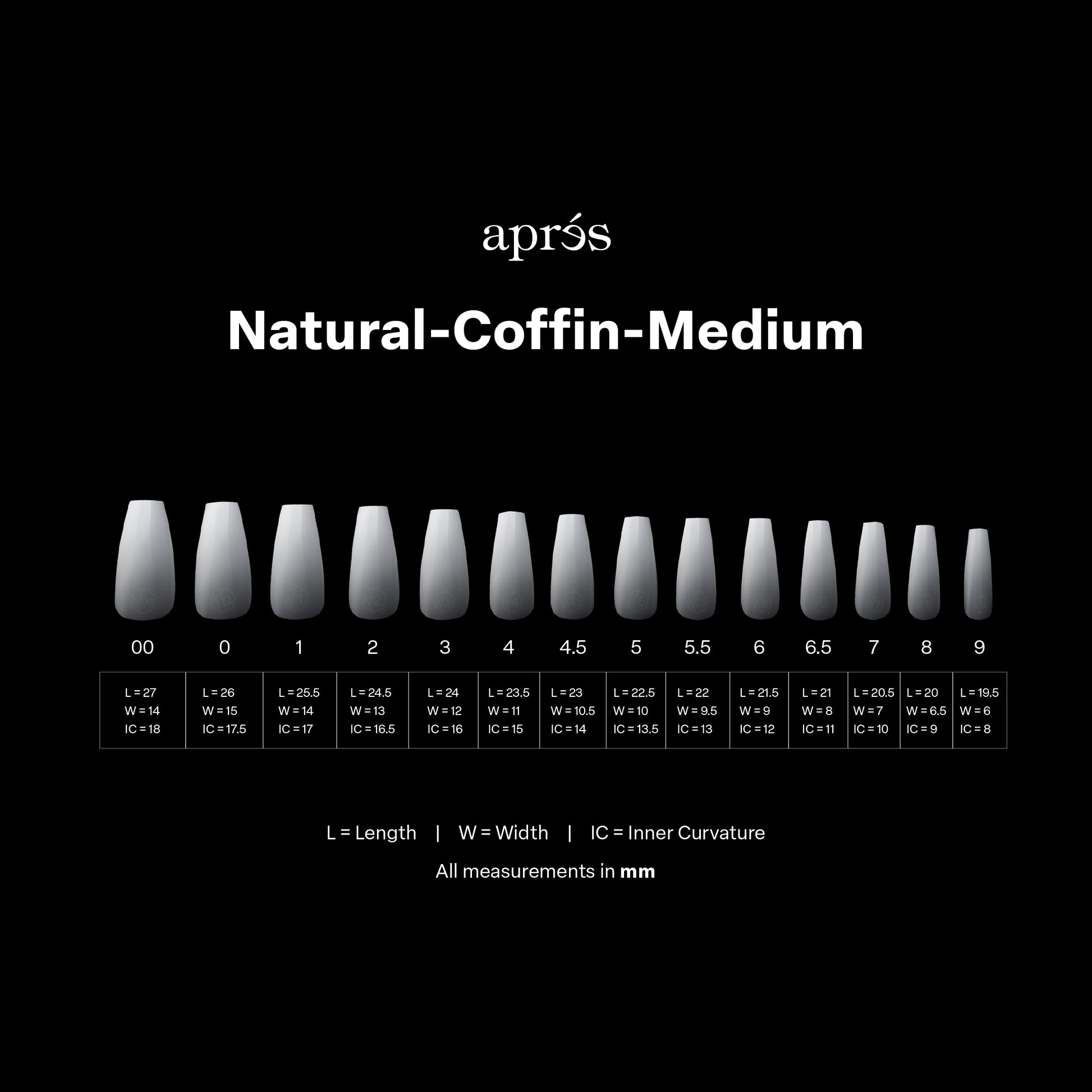 APRES OMBRE NATURAL COFFIN MEDIUM - 14 SIZES 210PCS