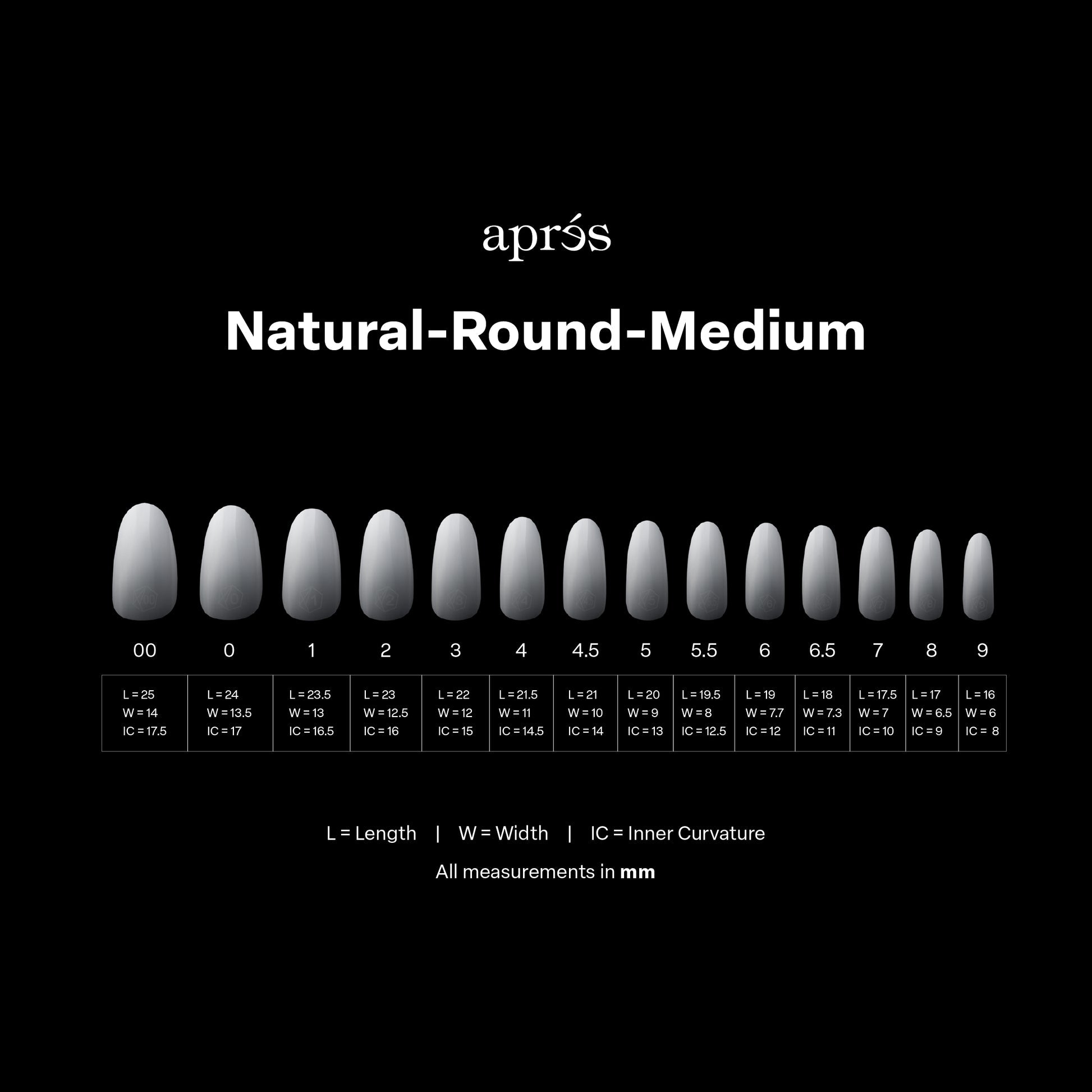 APRES OMBRE NATURAL ROUND MEDIUM - 14 SIZES 210PCS