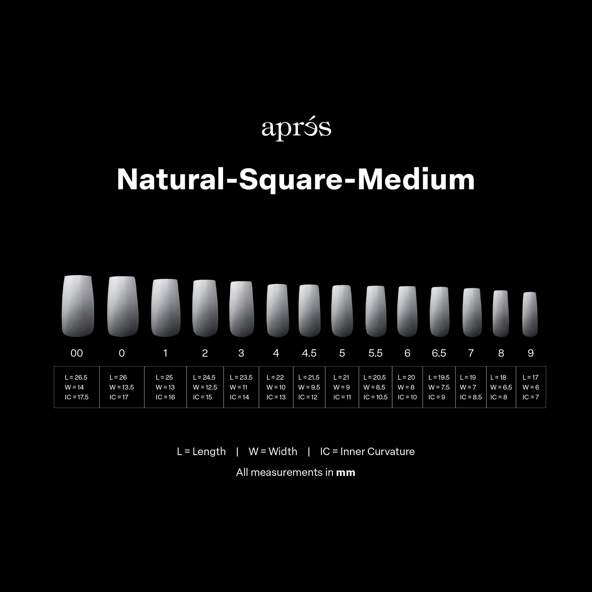 APRES OMBRE NATURAL SQUARE MEDIUM - 14 SIZES 210PCS