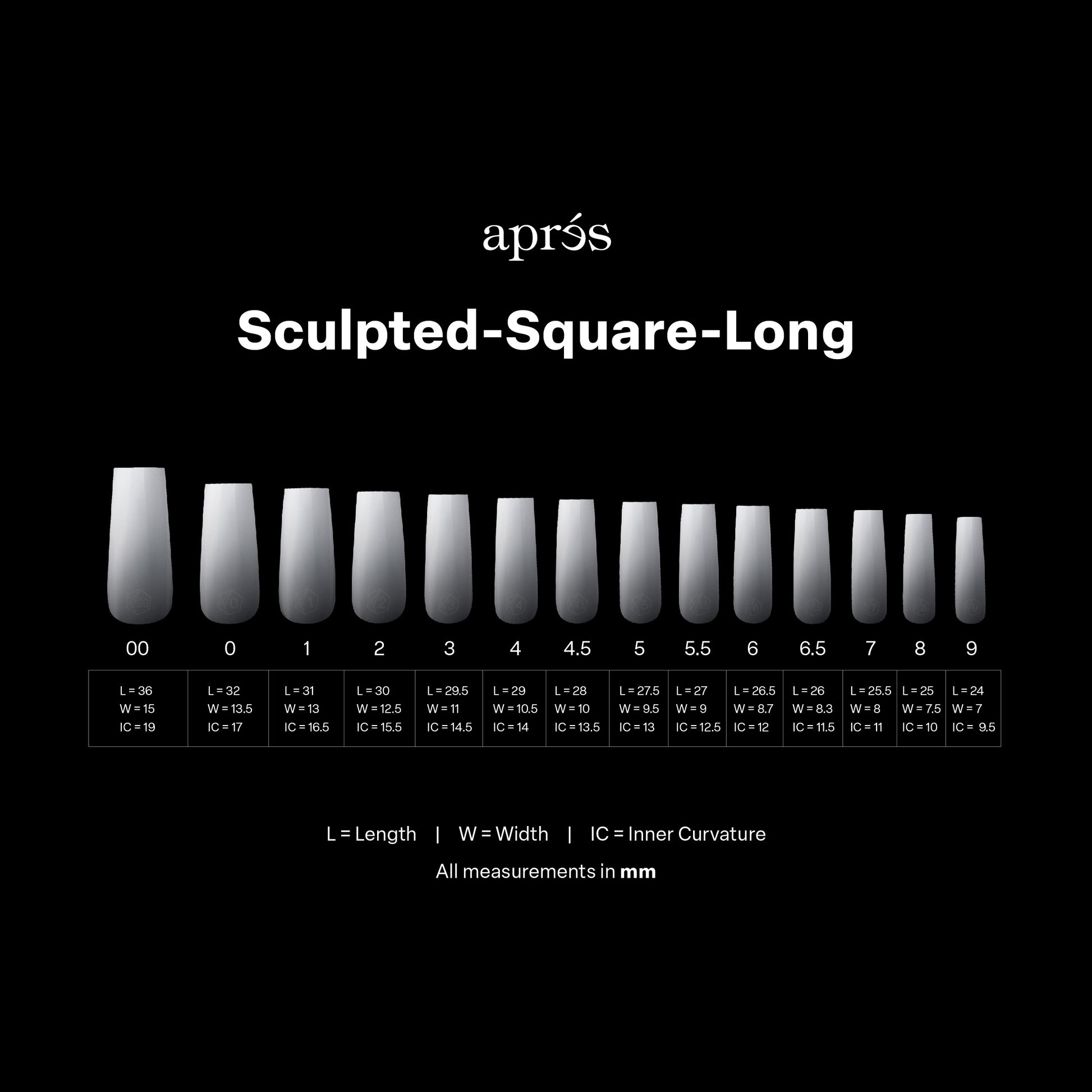 APRES OMBRE SCULPTED SQUARE LONG - 14 SIZES 210PCS