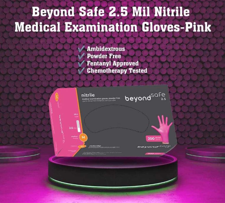 SMALL- BEYOND SAFE PINK NITRILE GLOVES 200/BOX